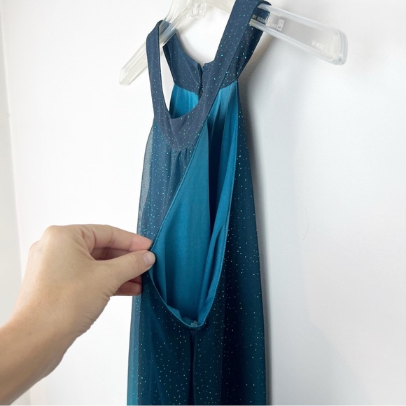 Venus Halter Neck Ombré Sheer Maxi Dress Glitter Fairycore Large Green Sparkly L - Picture 13 of 16